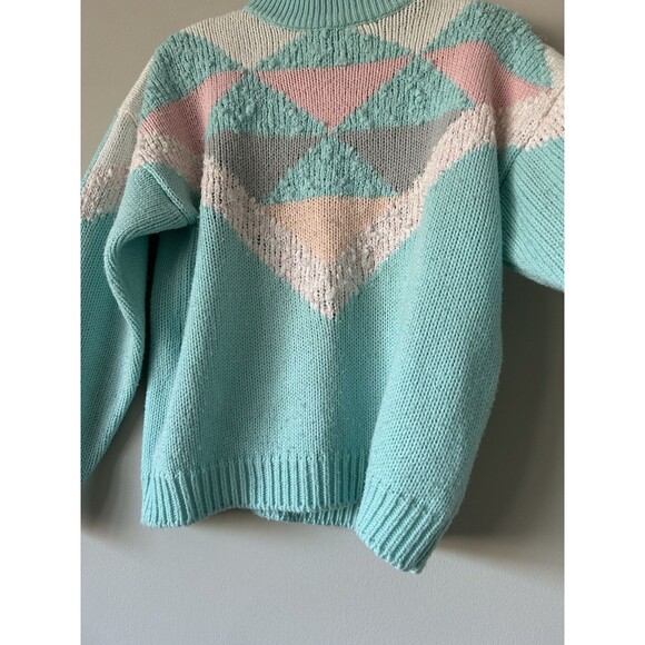 Vintage 80s Retro Aztec Geometric Pastel Unique Turtleneck Sweater Size Large - Picture 9 of 11